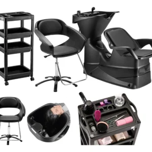 Cadeira Salão De Beleza Primma mais Lavatório Cabelo e Carrinho Cor Preto