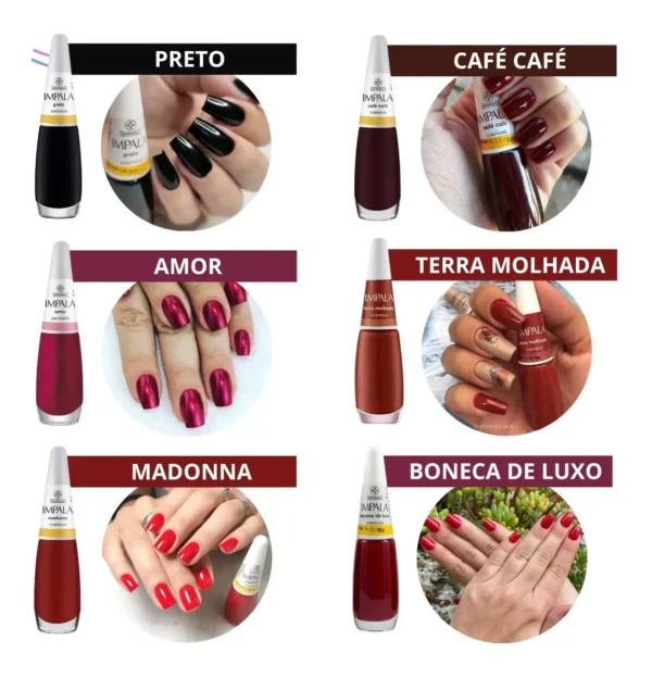 Kit 30 Esmaltes Impala Atacado Coleção Cores Coloridos Tons Cor Classico
