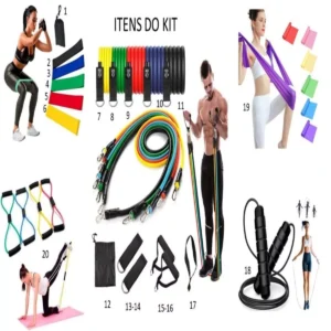 Acessórios Esportivos Kit 20 Itens Treino Leeboom Exercicios Elásticos Corda de Plar Faixa Elástica Mini Band 12níveis Primemix