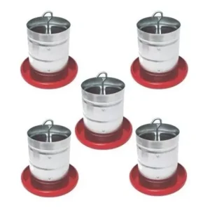 Kit Comedouro Com 5 Pçs Aves 5 Kg Tub Galvanizado Fundo Plas