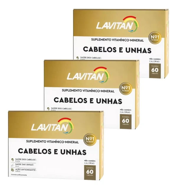 Lavitan Vitamina Para Cabelos E Unhas Com 60 Cápsulas kit com 3 unidades de 60cps