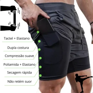 Shorts 2 Em 1 Térmico De Compressão Bolso Secreto Academia