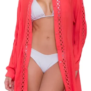 Saída De Praia Chemise Camisão Feminina Botão Manga Longa