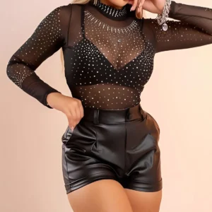 Shorts Feminino Em Courino Curtinho Modelador Moda Fashion