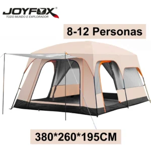 Barraca Camping Acampamento 8 a 12 Pessoas Grande Família Joyfox 380por260po195cm Bege