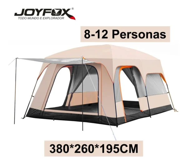 Barraca Camping Acampamento 8 a 12 Pessoas Grande Família Joyfox 380por260po195cm Bege