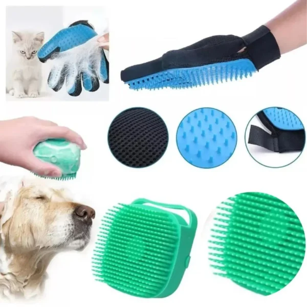 Kit Lava Pet Escova Banho Cachorro Gato Dispenser mais Luva Cores Diversas